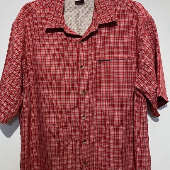 The North Face Men's Red Plaid Collared Short Sleeve Button Up Shirts Size Large - Picture 1 of 8